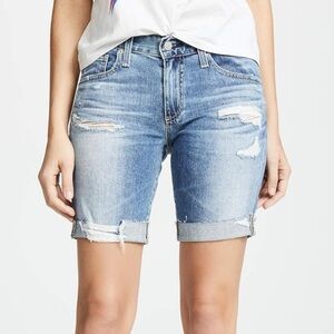 Ag Adriano Goldschmied "The Nikki" Distressed Jean Shorts, Size 26R